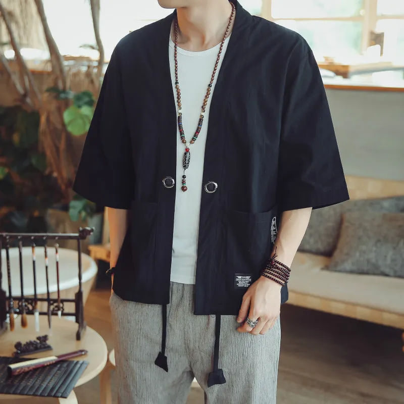 Chinese Style Linen Kimono Cardigan Coat Japanese Men Jacket Streetwear Mens Hip Hop 2019 Spring | Мужская одежда