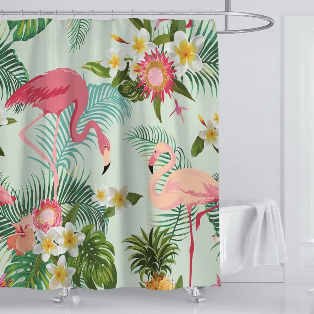 tropical leaves love flamingo shower curtain waterproof cortina de bano bathroom curtain bath curtain shower