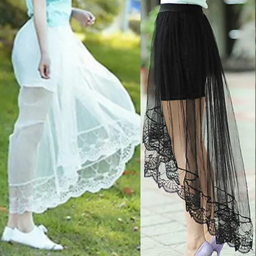 2018 New Fashion Elegant Women High Low Skirts Formal Ladies Bridesmaid Party Prom Mesh Skirt Stock | Женская одежда