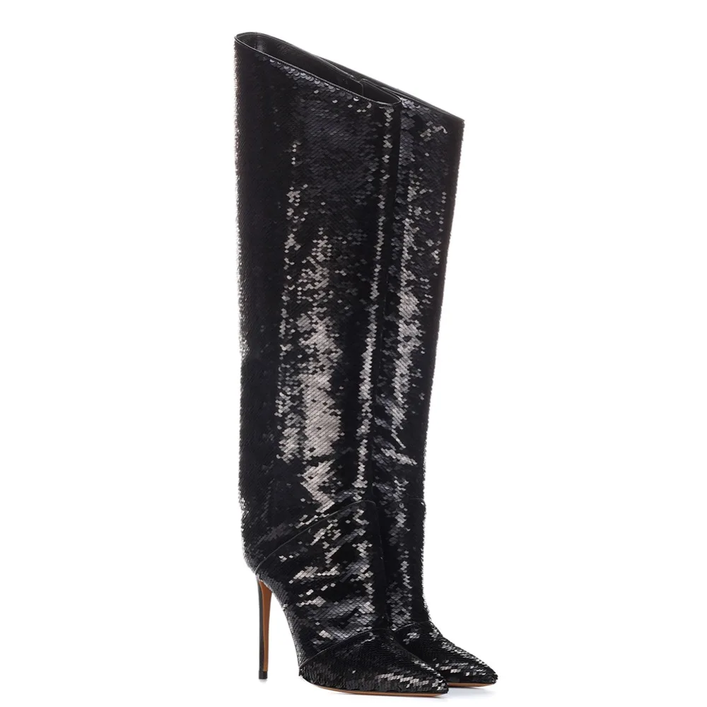 Pointed Toe High Heel Black Sequinned Knee Boots Women Sequins Stiletto Heel Long Boots Stylish Ladies Big Size Boots
Pointed Toe High Heel Black Sequinned Knee Boots Women Sequins Stiletto Heel Long Boots Stylish Ladies Big Size Boots