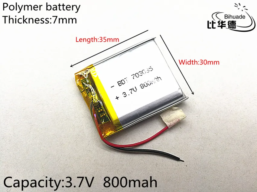 1pcs/lot 3.7V 800mAh 703035 Lithium Polymer Li-Po li ion Rechargeable Battery cells For Mp3 MP4 MP5 GPS PSP
1pcs/lot 3.7V 800mAh 703035 Lithium Polymer Li-Po li ion Rechargeable Battery cells For Mp3 MP4 MP5 GPS PSP
