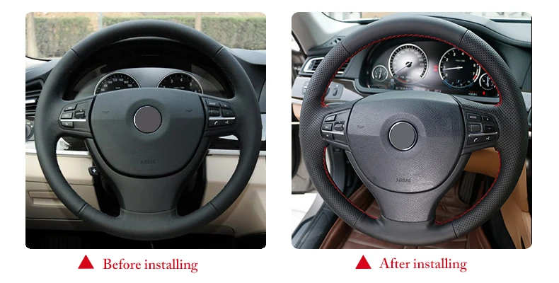 Hand sewing custom Black Leather Red thread Car Steering Wheel Cover for BMW F10 523Li 525Li 2009 730Li 740Li 750Li
Hand sewing custom Black Leather Red thread Car Steering Wheel Cover for BMW F10 523Li 525Li 2009 730Li 740Li 750Li
