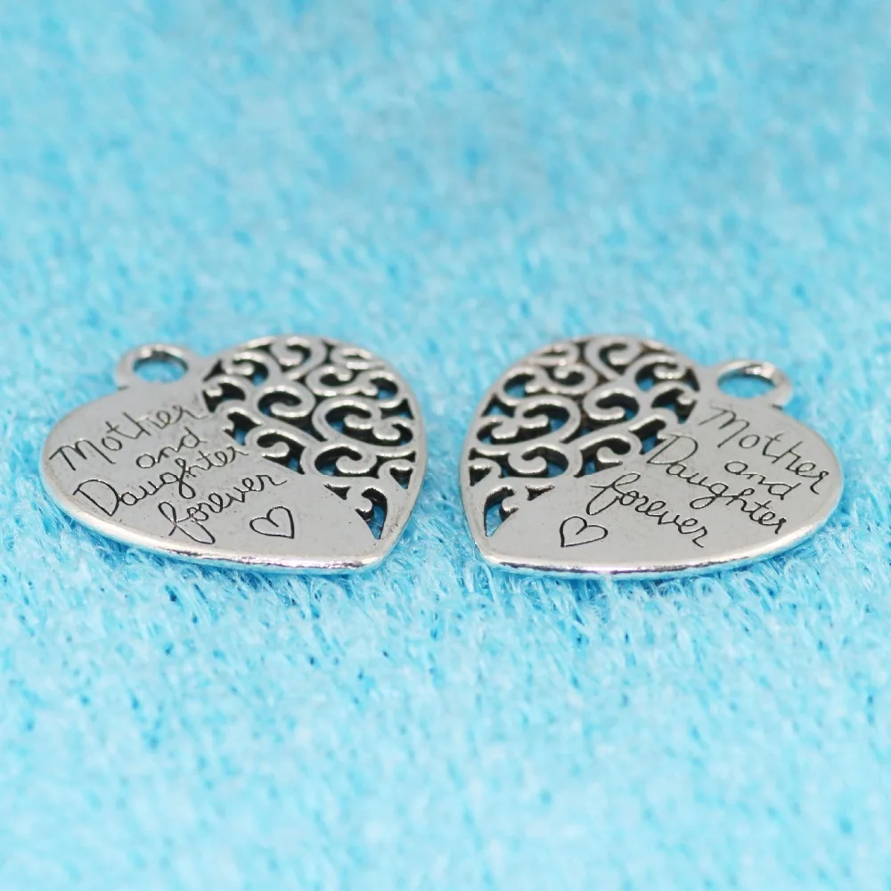 AD021(10) 29.5*30.5mm "Mother Daughter Forever" Antique Silver Color Heart Charms Pendents DIY For Mom's Gift Jewelry |