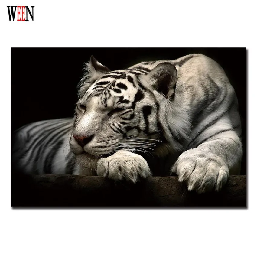 Лежа белый тигр холст искусство картина животных постер винтажный современный