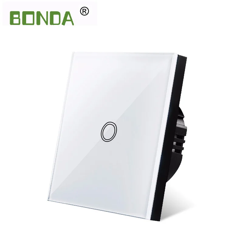 

BONDA Touch Switch Eu/uk Standard White Crystal Glass Panel Touch Switch, Ac220v,1 Gang 1 Way, Eu Light Wall Touch Screen Switch