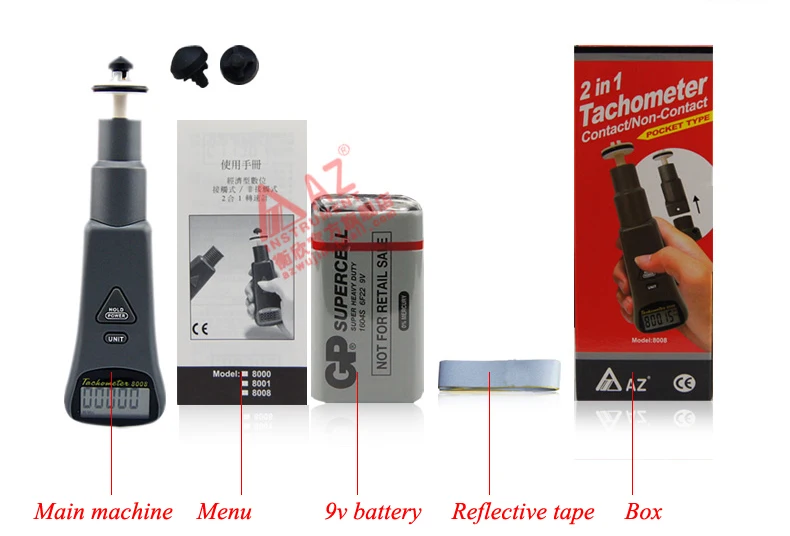 Handheld Photoelectric Tachometer 10.0~99999RPM Meter Non-contact & Contact Digital Tachometer Speed Gauge Dual-use AZ8008
Handheld Photoelectric Tachometer 10.0~99999RPM Meter Non-contact & Contact Digital Tachometer Speed Gauge Dual-use AZ8008
