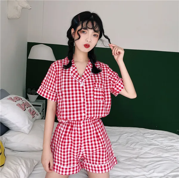 Fdfklak 2020 New Sleeping Clothes Pyjamas Women Pajamas Summer Cotton Plaid Pyjama 2 Piece Sleepwear Sets Pijamas Mujer
Fdfklak 2020 New Sleeping Clothes Pyjamas Women Pajamas Summer Cotton Plaid Pyjama 2 Piece Sleepwear Sets Pijamas Mujer