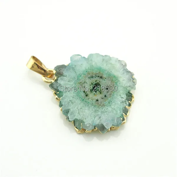 H-SP169 Green Crystal Quartz Stalactite Slice Druzy Crystal Pendant with Gold Electroplated Edges
H-SP169 Green Crystal Quartz Stalactite Slice Druzy Crystal Pendant with Gold Electroplated Edges