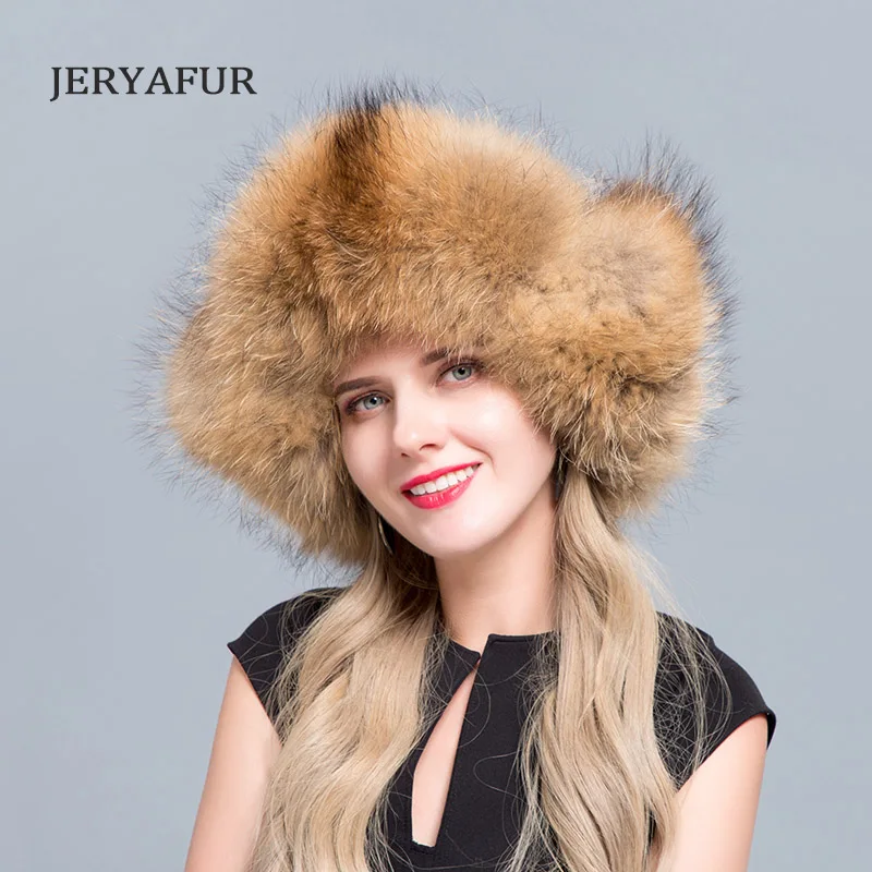 Женская меховая шапка JERYAFUR черная теплая шапка-ушанка в русском стиле из