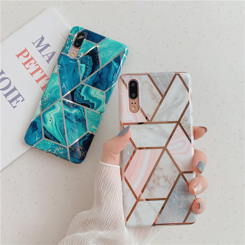 KEXIN Чехлы для телефона с покрытием Huawei P20 P30 Lite глянцевый геометрический мраморный