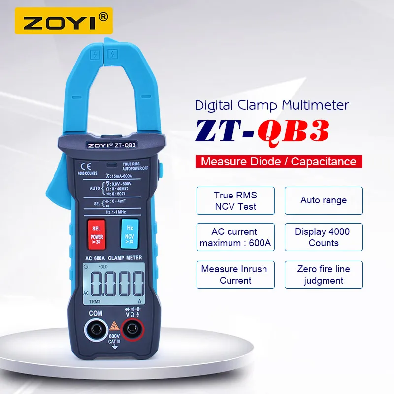 ZOYI digital Clamp multimeter ZT-QB3 4000 count Clamp meter AC DC voltmeter AC Ammeter Resistance Frequency Capacitance tester
ZOYI digital Clamp multimeter ZT-QB3 4000 count Clamp meter AC DC voltmeter AC Ammeter Resistance Frequency Capacitance tester