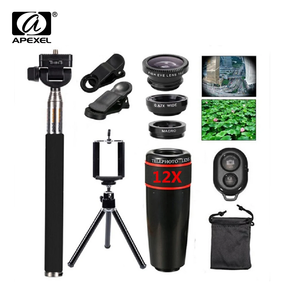 10in1 Lens Kit 12x Telephoto Lens + Fish Eye Lens+Wide Angle+Macro Lens Selfie Stick Monopod +Bluetooth Remote+Tripod For Phones
10in1 Lens Kit 12x Telephoto Lens + Fish Eye Lens+Wide Angle+Macro Lens Selfie Stick Monopod +Bluetooth Remote+Tripod For Phones