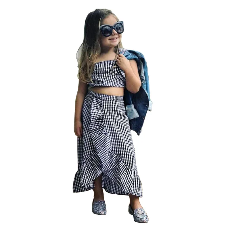 2018 fashion summer Children 's sets sleeveless Strapless Short Plaid tops + irregular skirts for girls Children Clothing 2Pcs
2018 fashion summer Children 's sets sleeveless Strapless Short Plaid tops + irregular skirts for girls Children Clothing 2Pcs
