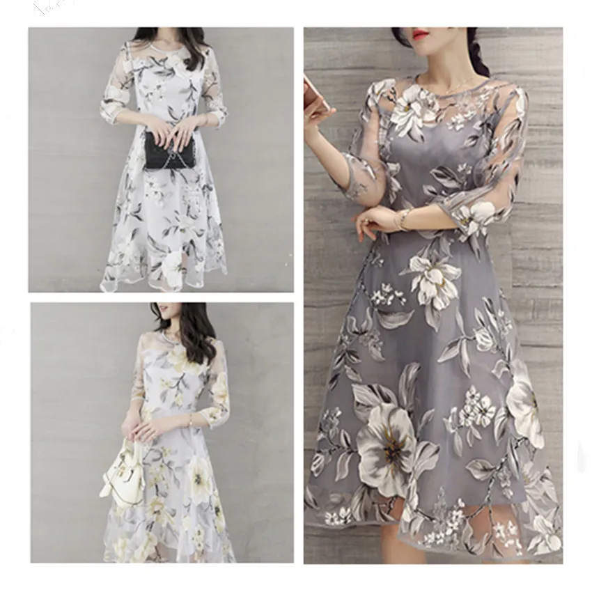 New 2020 Summer Elegant Women Mesh Embroidery Dress Feminine Seven Sleeve Round-Neck Printed Ogan Mesh Hollow Out Dresses
New 2020 Summer Elegant Women Mesh Embroidery Dress Feminine Seven Sleeve Round-Neck Printed Ogan Mesh Hollow Out Dresses