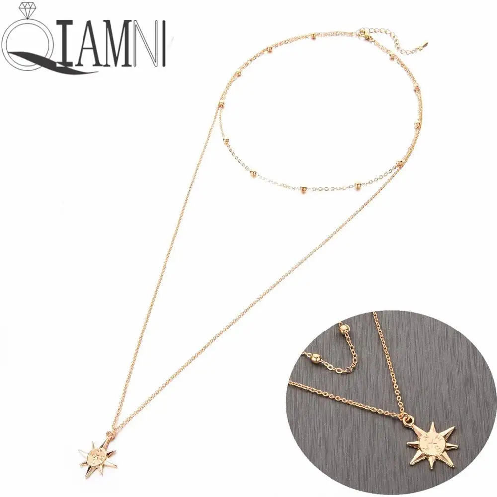 QIAMNI Multi Layer Chain Handmade North Star Sun Compass Adventure Pendant Necklace Choker Collares Party Jewelry Travel Gift
QIAMNI Multi Layer Chain Handmade North Star Sun Compass Adventure Pendant Necklace Choker Collares Party Jewelry Travel Gift