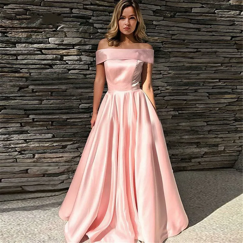 Elegant Pink Satin Long Evening Dresses 2019 A-Line Boat Neck Off The Shoulder Saudi Arabic Women Formal Prom Gown Party Dress
Elegant Pink Satin Long Evening Dresses 2019 A-Line Boat Neck Off The Shoulder Saudi Arabic Women Formal Prom Gown Party Dress