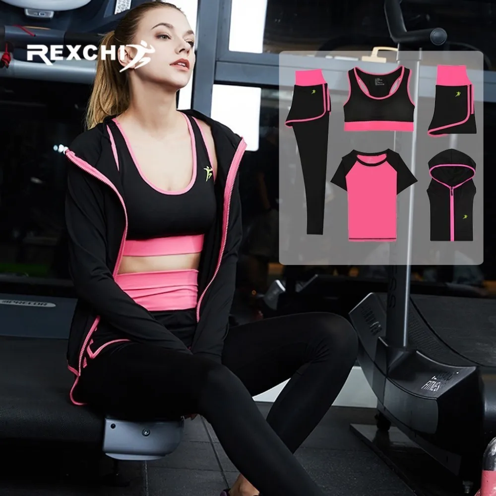 REXCHI 5 шт. для женщин Йога набор Тренажерный Зал Фитнес Костюм Спортивная одежда