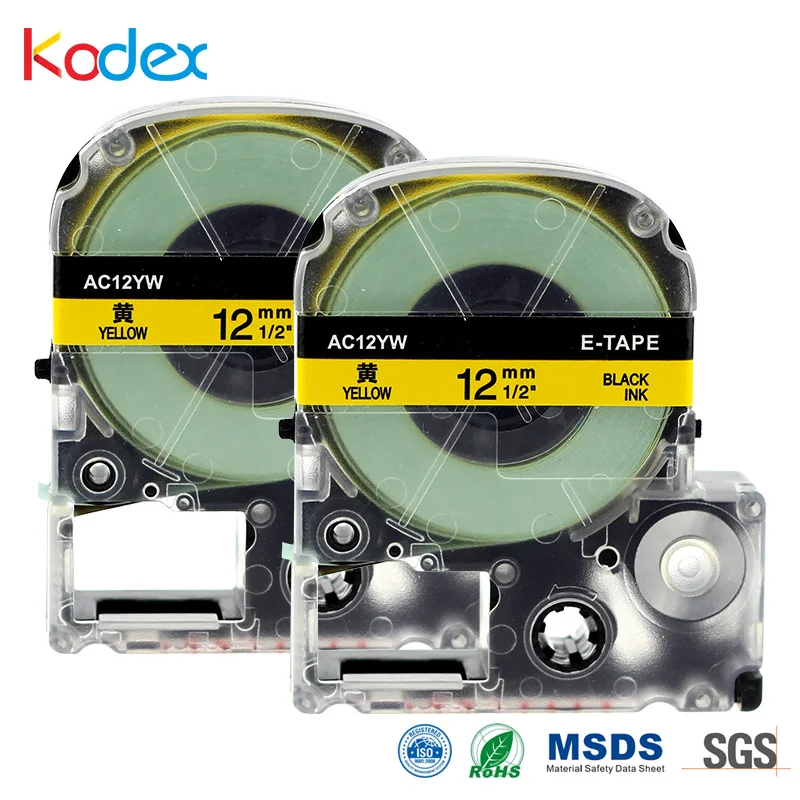 Kodex 2 шт SC12YW этикетка лента 12 мм совместимый Epson/ленты kingjim LW 300 400 черный на желтый