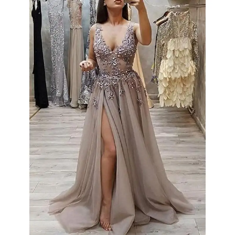 Modest Deep V Neck Prom Dresses Long 2021 vestidos de fiesta largos elegantes de gala Side Split A Line Formal Evening Gowns
Modest Deep V Neck Prom Dresses Long 2021 vestidos de fiesta largos elegantes de gala Side Split A Line Formal Evening Gowns