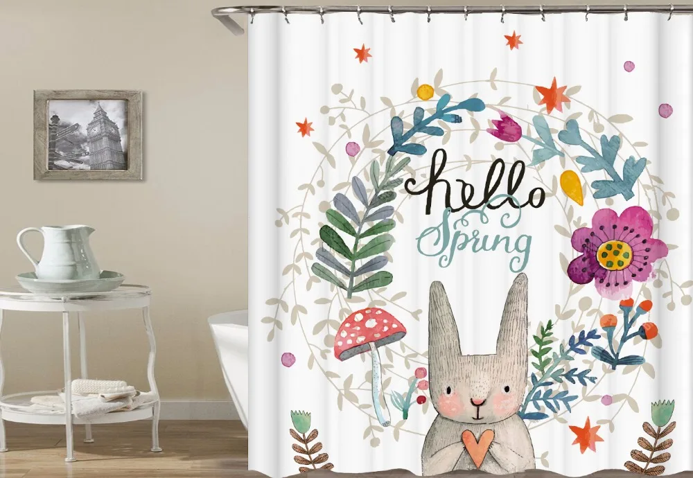 Chic Cute Rabbit Hello Spring Shower Curtain Bathroom Curtains Lovely Flower Floral Cartoon Curtains for Kids Home Decor Gifts
Chic Cute Rabbit Hello Spring Shower Curtain Bathroom Curtains Lovely Flower Floral Cartoon Curtains for Kids Home Decor Gifts