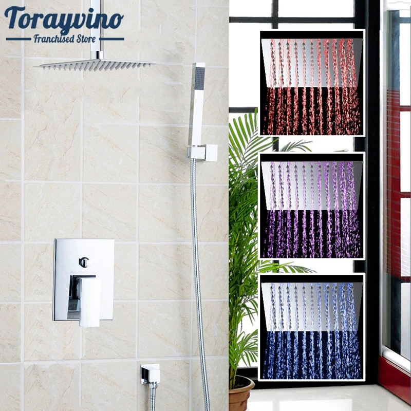 

3 Size 8" 12" 16" Rainfall Shower Head System Bath & Shower Faucet With Hand Spray Bathroom Rain Mixer Shower Combo Set