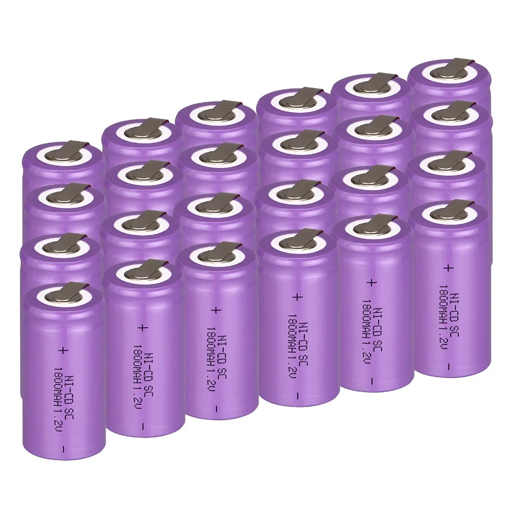 24 PCS Sub C SC battery 1.2V 1800mAh rechargeable battery Ni-Cd battery with tab 4.25*2.2cm--purple color
24 PCS Sub C SC battery 1.2V 1800mAh rechargeable battery Ni-Cd battery with tab 4.25*2.2cm--purple color