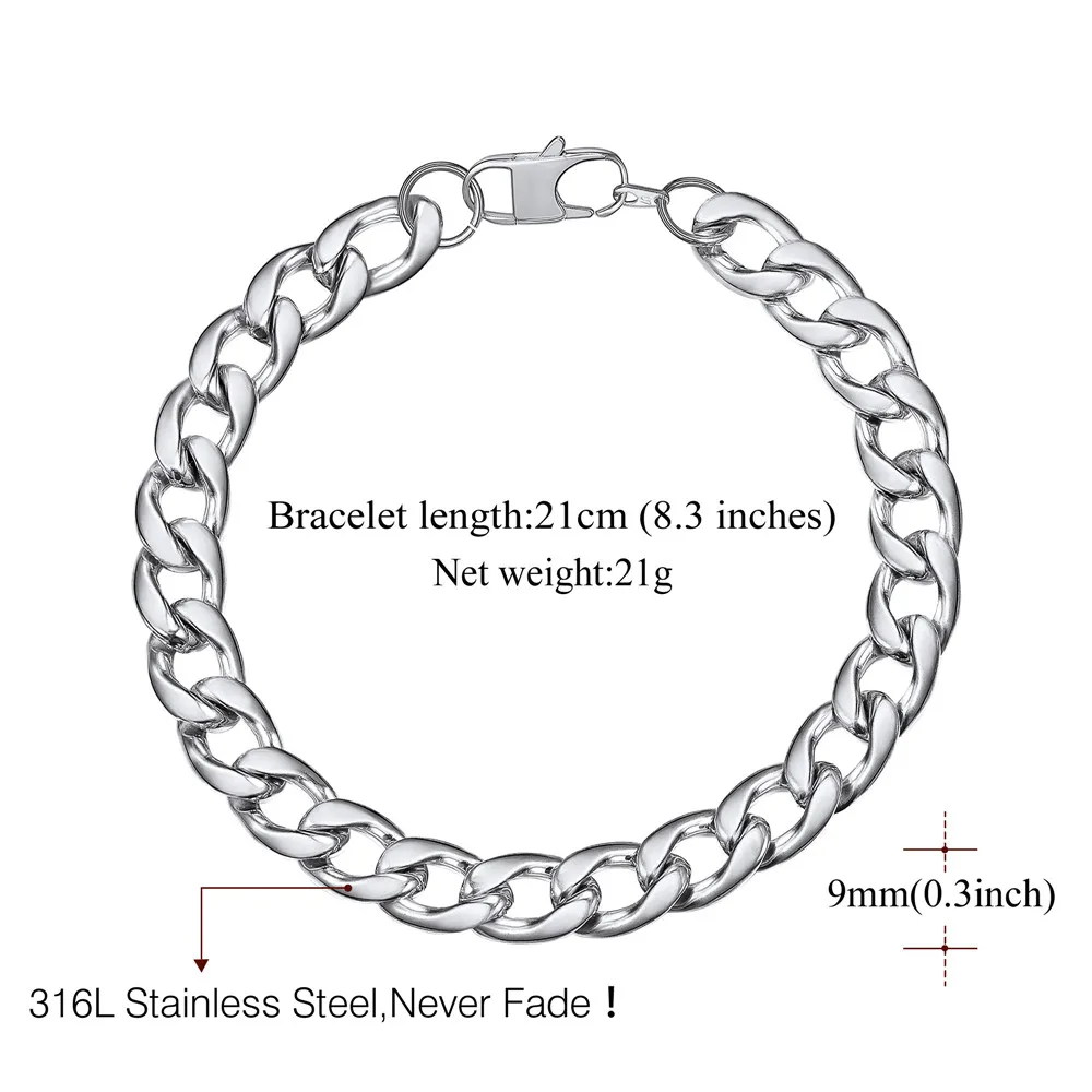 Мужской браслет-цепочка из кубинской стали ширина 9/12/15 мм | Украшения и