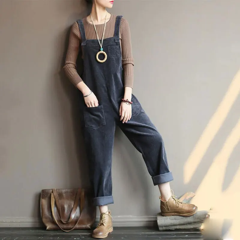 2018 autumn and winter trousers cotton corduroy loose bib women literary wild radish wide leg pants jumpsuit Free
2018 autumn and winter trousers cotton corduroy loose bib women literary wild radish wide leg pants jumpsuit Free