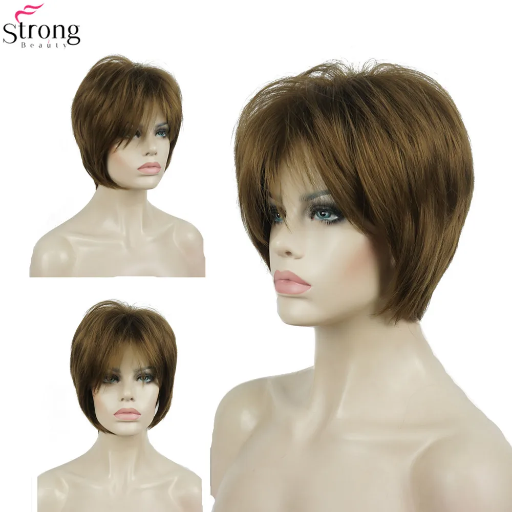 StrongBeauty Synthetic Wig Women's Brown/Blonde Hair Natural Short Straight Wigs | Шиньоны и парики