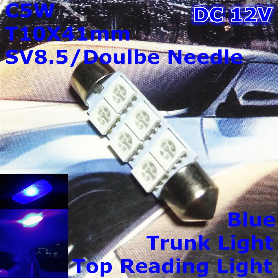 12V LED синий цвет автомобиля двойной иглы лампы (2*3*5050 SMD лампы) C5W 41 мм для топ чтения