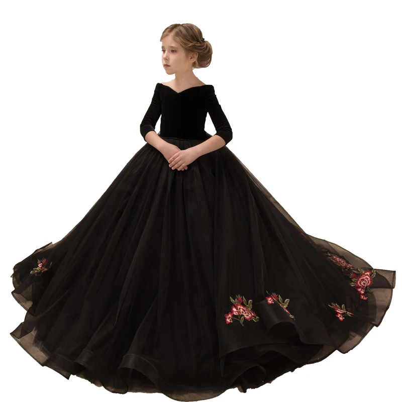 Long Sleeve Kids Evening Ball Gowns Black Formal Little Girls Pageant Dress Party Wedding Elegant Flower Girl Dresses Long Train
Long Sleeve Kids Evening Ball Gowns Black Formal Little Girls Pageant Dress Party Wedding Elegant Flower Girl Dresses Long Train