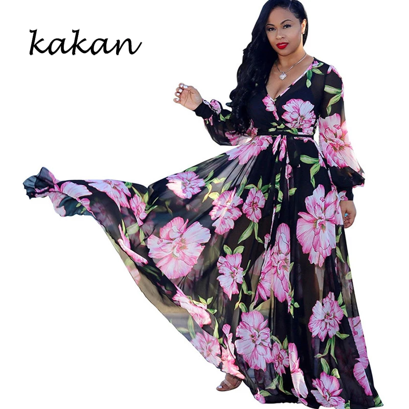 Kakan summer new women's printed chiffon long dress bohemian beach wind big dress dress large size women's S-3XL-5XL
Kakan summer new women's printed chiffon long dress bohemian beach wind big dress dress large size women's S-3XL-5XL