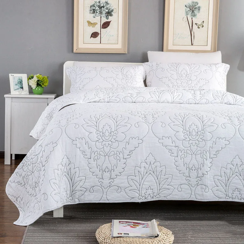 White Bedspread on the Bed Quilt Set 3pcs Double Blanket Cotton Embroidered Quilted Bed Cover King Queen Size Coverlet CHAUSUB
White Bedspread on the Bed Quilt Set 3pcs Double Blanket Cotton Embroidered Quilted Bed Cover King Queen Size Coverlet CHAUSUB