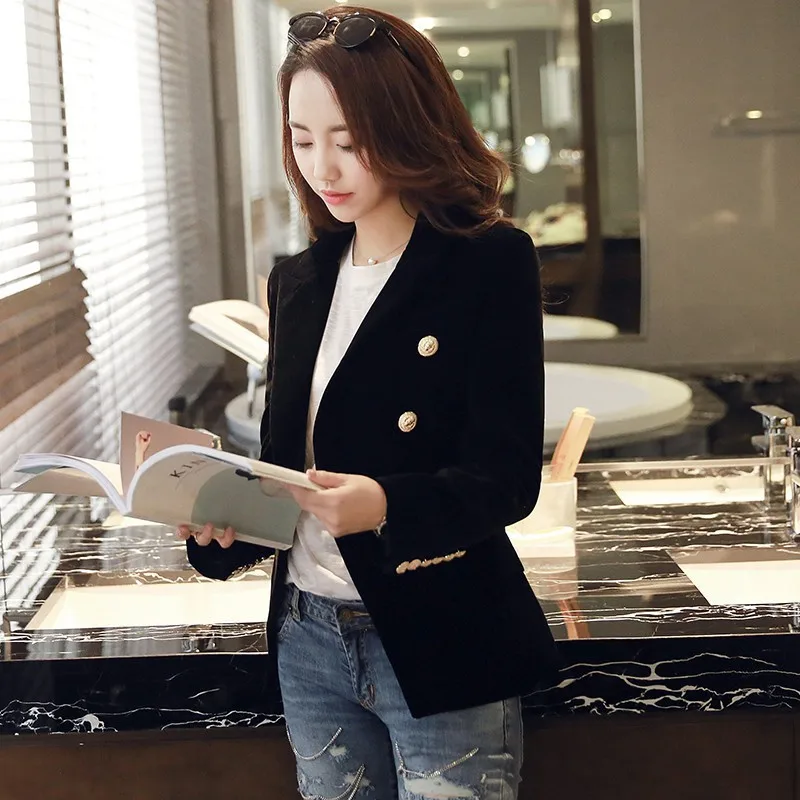 Women's Slim Suit Gold Velvet Blazers Double-breasted Notched Jacket OL Professional Splicing Coat Cardigan Long Sleeved Tops
Women's Slim Suit Gold Velvet Blazers Double-breasted Notched Jacket OL Professional Splicing Coat Cardigan Long Sleeved Tops