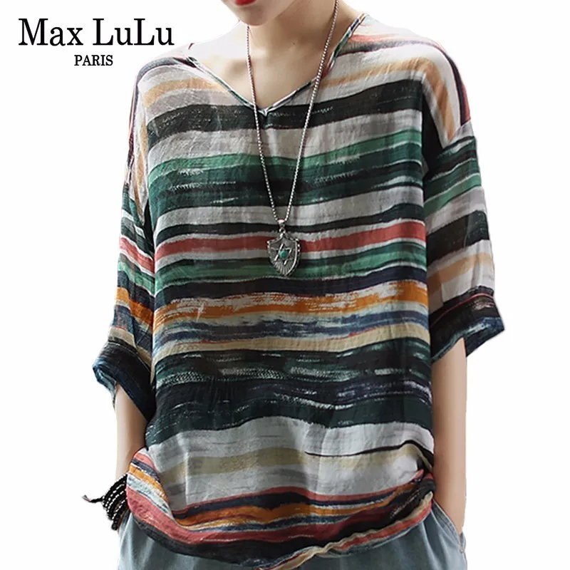 Max LuLu Summer Fashion Korean Vintage Ladies Linen Clothes Women Casual V Neck Tops And Blouses Female Striped Chiffon Shirts
Max LuLu Summer Fashion Korean Vintage Ladies Linen Clothes Women Casual V Neck Tops And Blouses Female Striped Chiffon Shirts