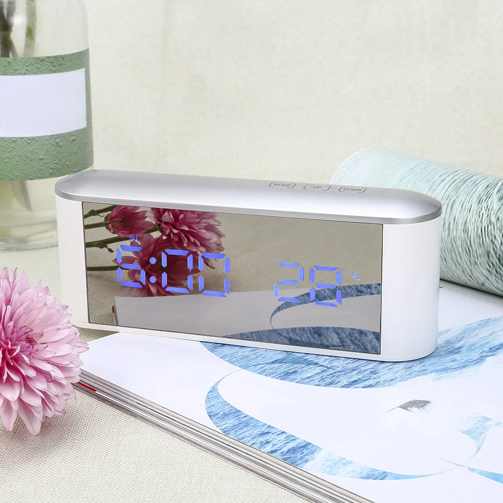 

LED Digital Alarm Clock Mirror Thermometer Night Light USB Cable Electronic Snooze Backlight Desktop Digital Table Clocks Watch
