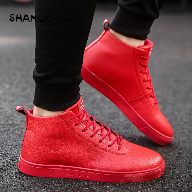 Men's Vulcanize Shoes Lace-up Men Casual Shoes Winter Fashion High Top sneakers comfortable board shoes white red all black 2019
Men's Vulcanize Shoes Lace-up Men Casual Shoes Winter Fashion High Top sneakers comfortable board shoes white red all black 2019