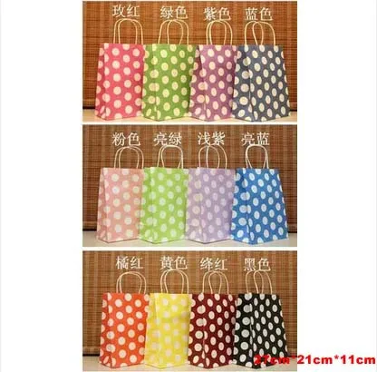 

Free ship!30pc!NEW dots gift paper bags,27*21*11CM,Kraft bag, recyclable shopping bag, pencil bag,Wholesale price