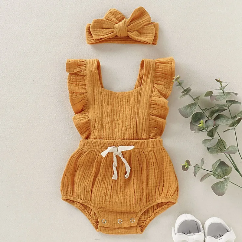Summer Newborn Girls Rompers Set Flare Sleeve Solid Print Bowknot Design Jumpsuit with Headband
Summer Newborn Girls Rompers Set Flare Sleeve Solid Print Bowknot Design Jumpsuit with Headband