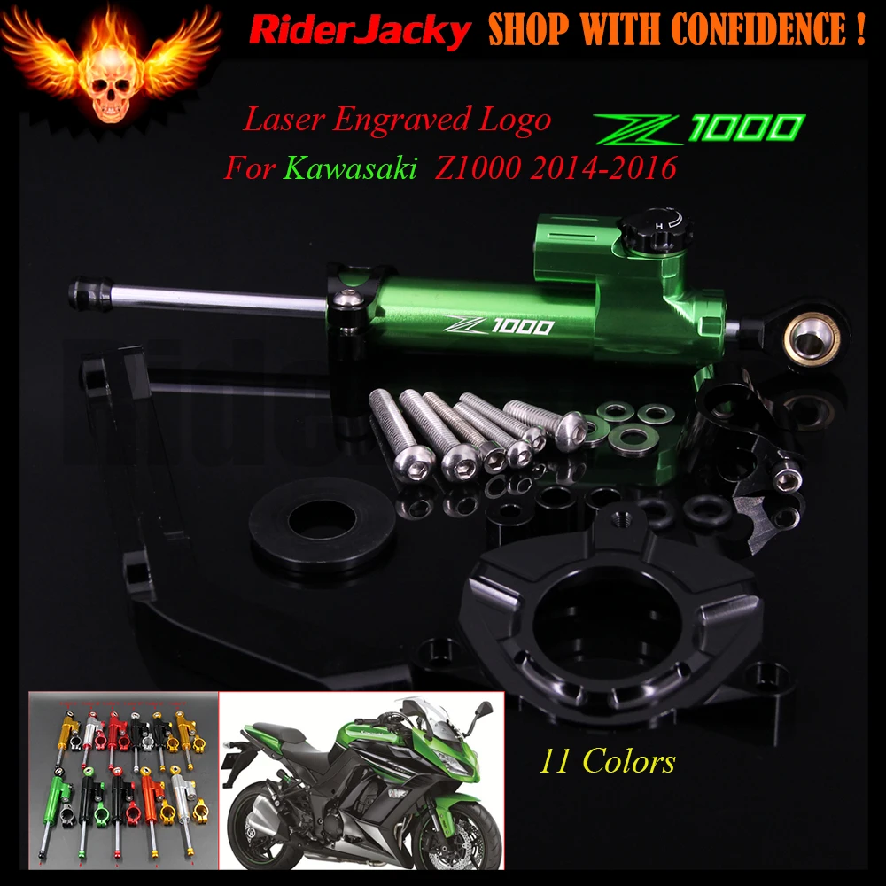 Для KAWASAKI Z1000 Z 1000 2014 2015 2016 Зеленый Регулируемый Линейный Обратный демпфер Руля