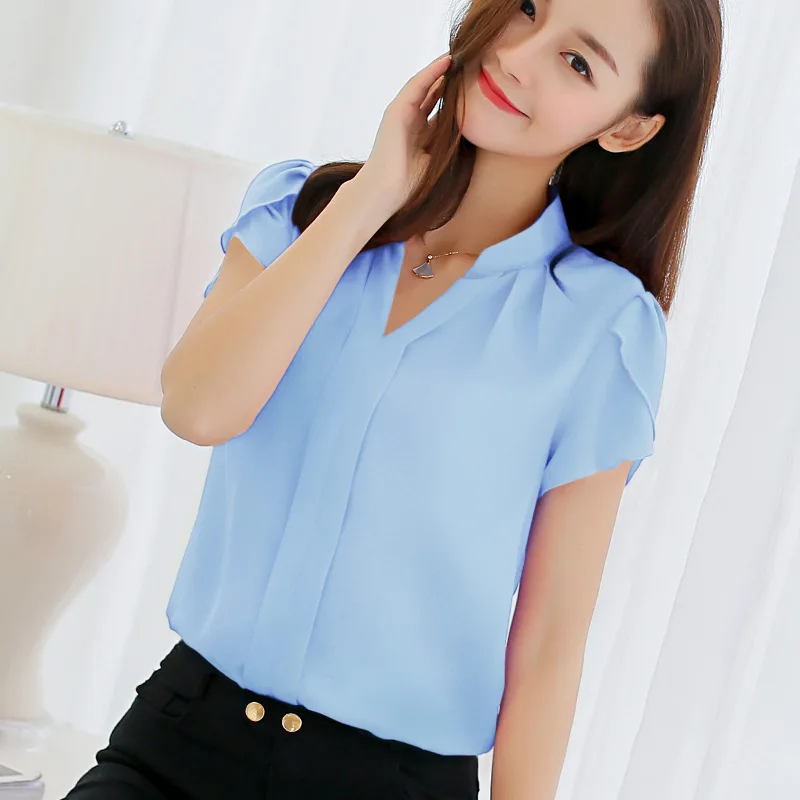 Basic Summer Short Sleeve Shirt Casual Ruffled Fashion Clothing Stand Collar Chic Chiffon Blouses Single Row Button Women Tops
Basic Summer Short Sleeve Shirt Casual Ruffled Fashion Clothing Stand Collar Chic Chiffon Blouses Single Row Button Women Tops