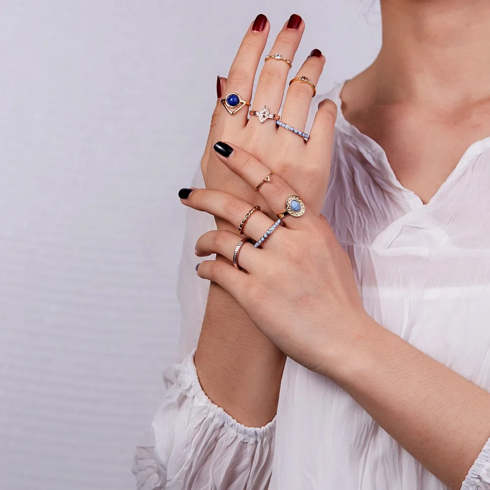 Rinhoo Fashion Arrivals Rings Ring Set Vintage Women Girls Geometric Lightning Waves Female Finger Wholesale Jewelry | Украшения