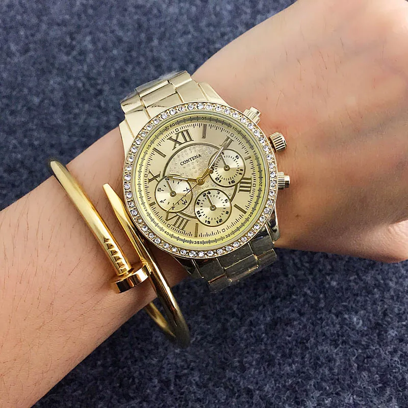 CONTENA роскошные бриллиантовые женские часы розовое золото нержавеющая сталь