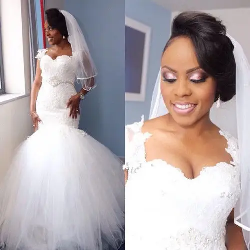 Elegant Sweetheart Cap Sleeves Wedding Dresses Lace Appliques African Bridal Gowns with Beaded Waistline
Elegant Sweetheart Cap Sleeves Wedding Dresses Lace Appliques African Bridal Gowns with Beaded Waistline