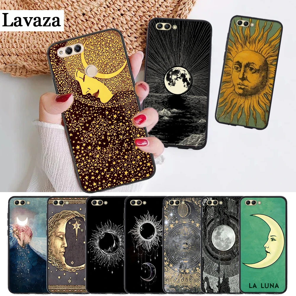 Черный силиконовый чехол Sun and moon для Huawei honor 6A 7A Pro 7X 8 Lite 8A 8X 8C 9 Note 10 View 20 20S 9X|Бамперы|