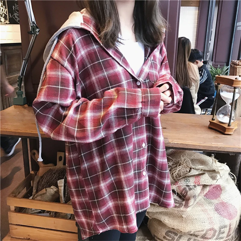 2018 Spring Autumn New Plus Size Fashion Women Loose Casual Vintage Harajuku Bf style Hooded shirt Female Coat shirt L0193
2018 Spring Autumn New Plus Size Fashion Women Loose Casual Vintage Harajuku Bf style Hooded shirt Female Coat shirt L0193