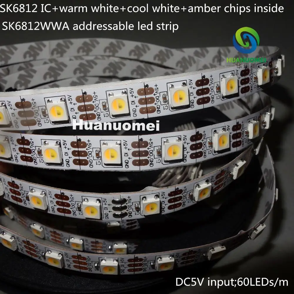 Фото Светодиодная Адресуемая лента SK6812WWA(SK6812 IC + теплый белый холодный янтарные чипы