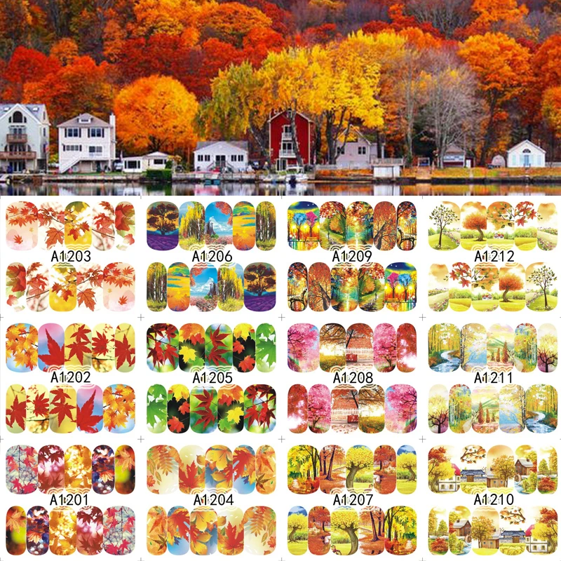 12 Sheets Nail Art Water Transfer Sticker Full Cover Decals Autumn Maple Leaf Landscape Leaves Stickers Wrap Tips Decoration
12 Sheets Nail Art Water Transfer Sticker Full Cover Decals Autumn Maple Leaf Landscape Leaves Stickers Wrap Tips Decoration