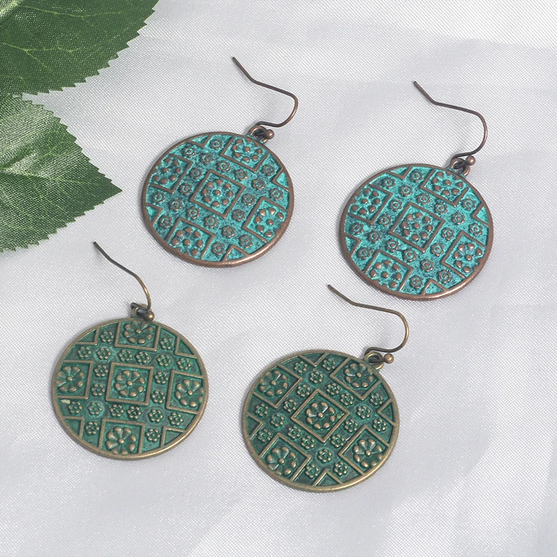 Antique flower Emboss Ethnic Dangle Earrings Copper green Round drop Earrings Fashion women earrings Jewelry gift for festival
Antique flower Emboss Ethnic Dangle Earrings Copper green Round drop Earrings Fashion women earrings Jewelry gift for festival