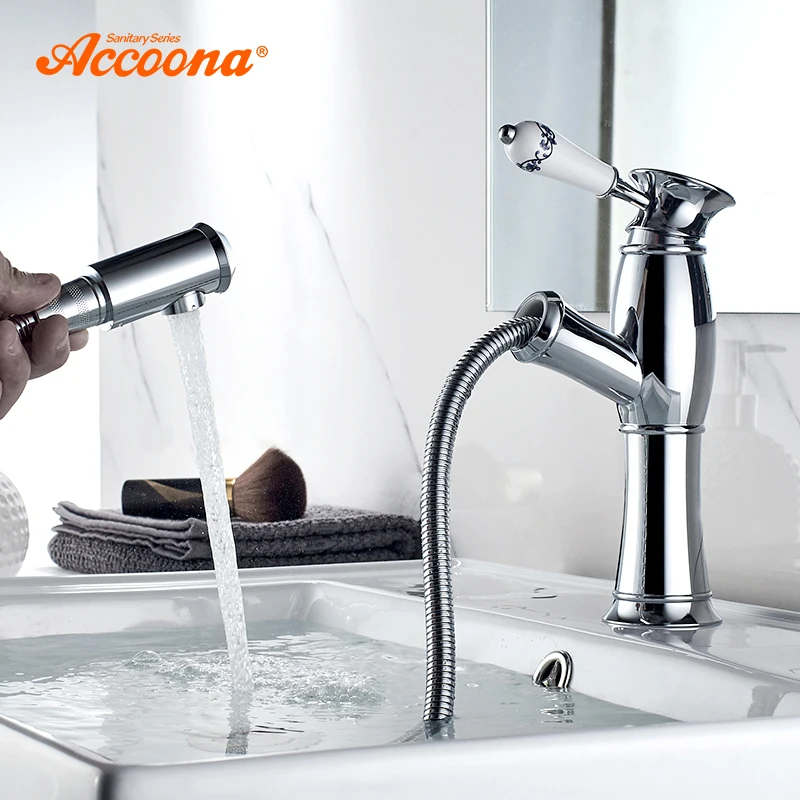 Accoona Single lever Bathroom Faucet Chrome Polished Solid Brass Pull out Basin Mixer Tap Water Mixer Taps A9290-2
Accoona Single lever Bathroom Faucet Chrome Polished Solid Brass Pull out Basin Mixer Tap Water Mixer Taps A9290-2